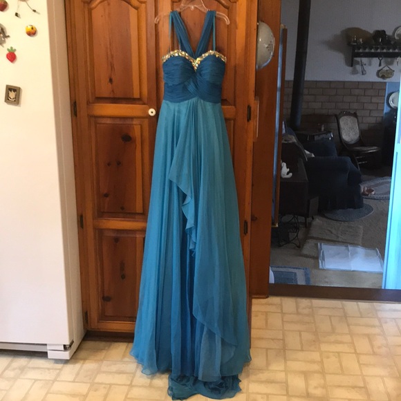 Turquoise chiffon prom/pageant dress - Picture 1 of 6
